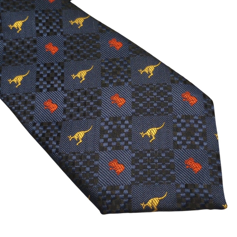 Austico Apparel Australian‎ Made Navy Blue Kangaroo & Koala Tie Mens Silk Blend